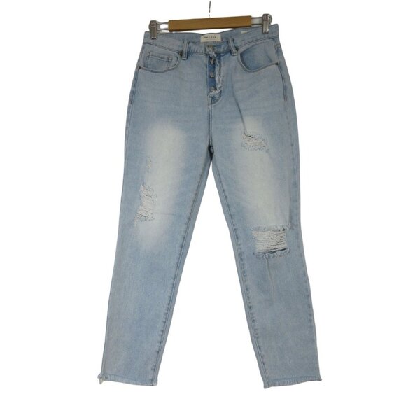 Pacsun women's Vintage Icon high rise distressed frayed hem button fly mom jeans - Picture 1 of 12